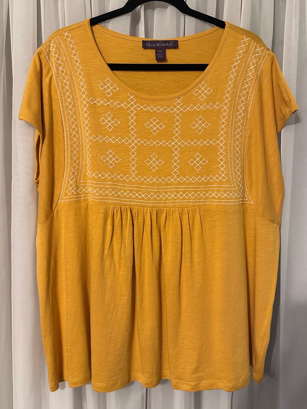 Gloria Vanderbilt Yellow Embroidered Scoop-Neck Short Sleeve Top size XXL